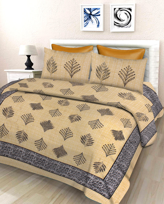Lali Prints Cream-Coloured Ethnic Motifs Cotton 130 TC Queen Bedsheet with 2 Pillow Covers