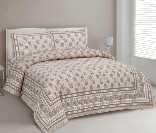 Lali Prints Grey Ethnic Motifs 210 TC Cotton Double King Bedsheet with 2 Pillow Covers