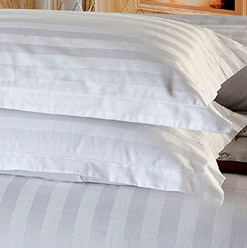 Lali Prints Luxury 200TC Premium White Sateen Striped Single Bedsheet with 2 Pillow Covers