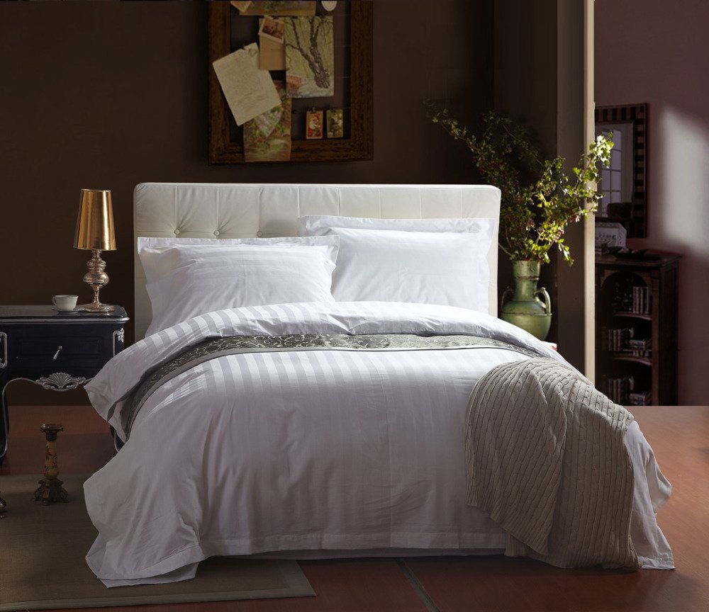 Lali Prints Luxury 200TC Premium White Sateen Striped Single Bedsheet with 2 Pillow Covers