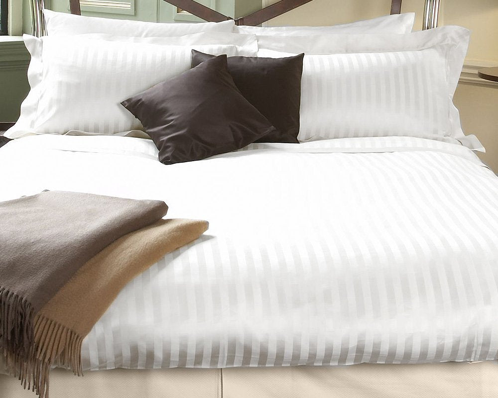 Lali Prints Luxury 200TC Premium White Sateen Striped Single Bedsheet with 2 Pillow Covers